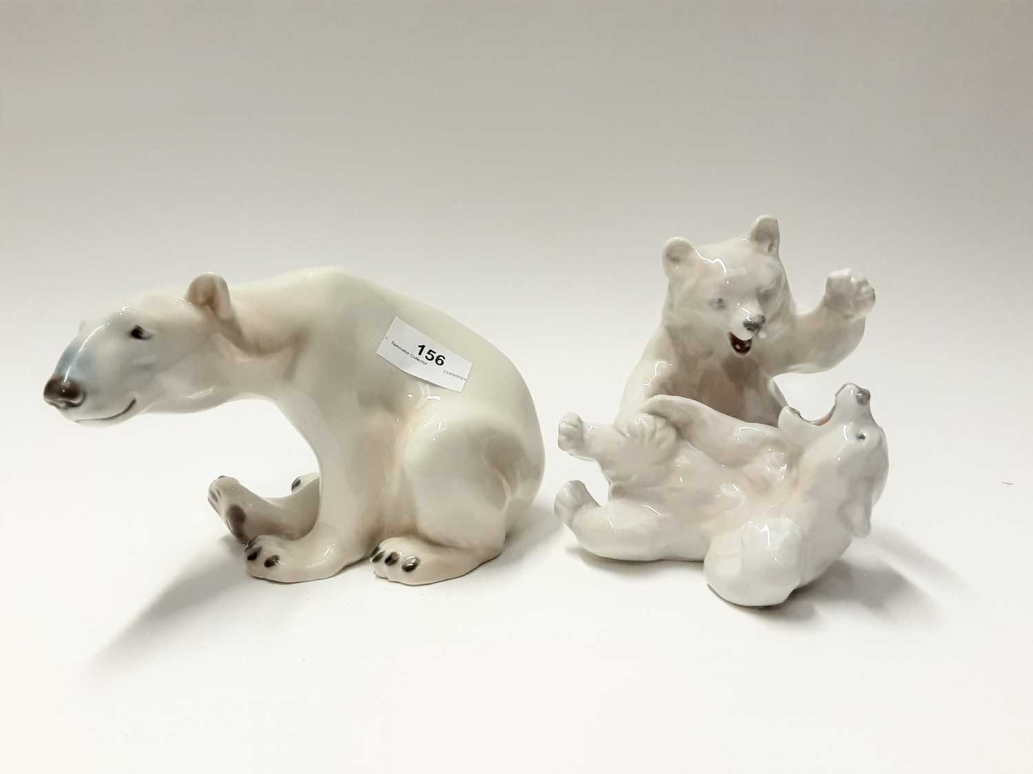 Lot 156 - Eight Royal Copenhagen porcelain polar bears, model numbers 1107, 232, 072, 233, 245 (the largest looks like number 409)
