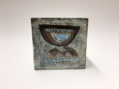 Lot 160 - Troika cube vase with abstract decoration on blue ground, 15cm