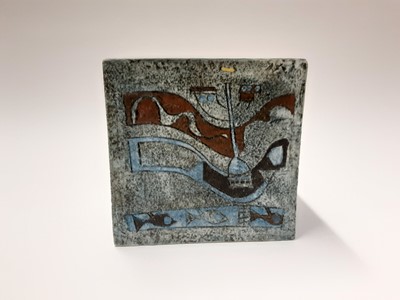 Lot 160 - Troika cube vase with abstract decoration on blue ground, 15cm