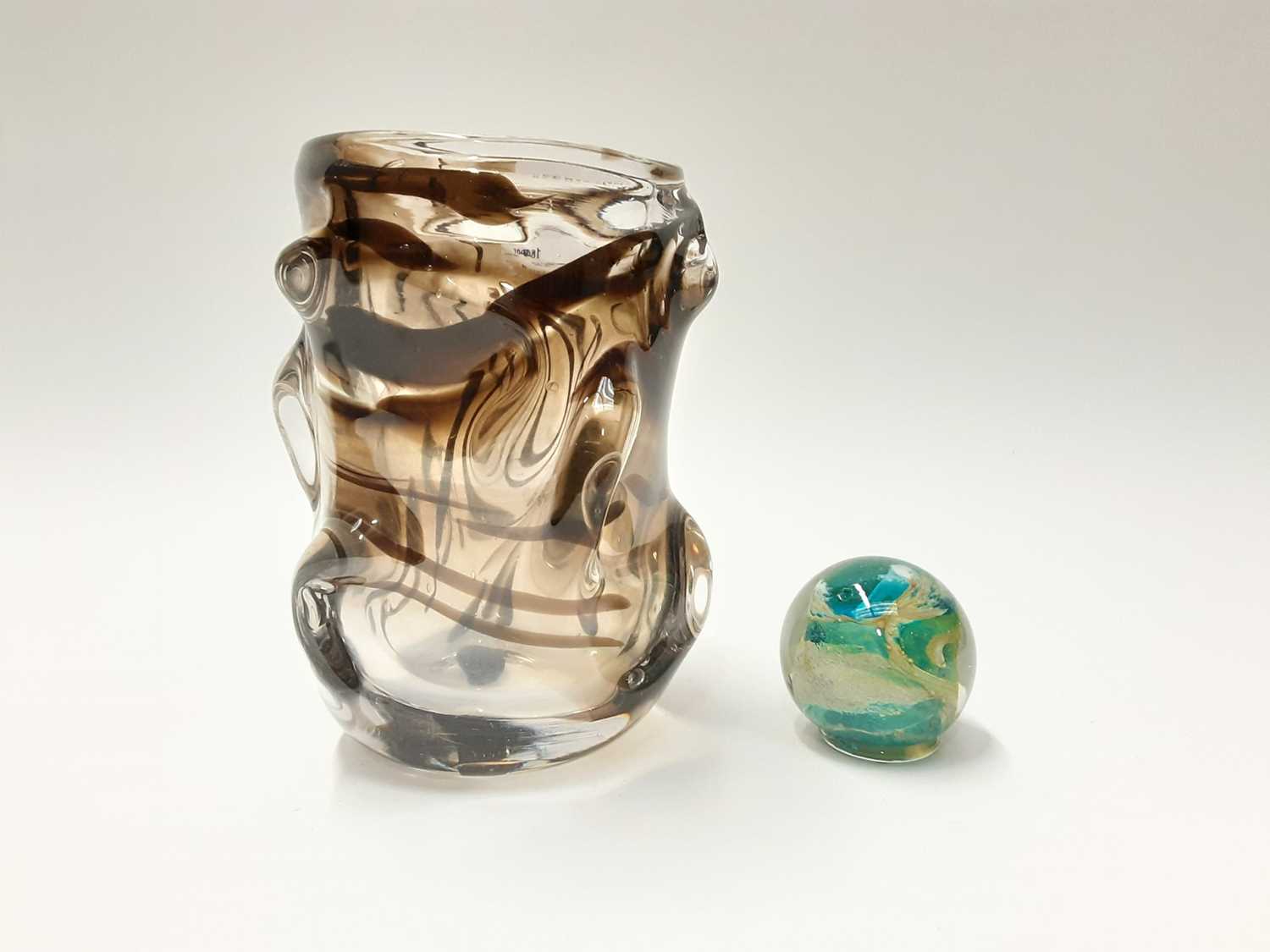 Lot 164 - Whitefriars streaky knobbly vase, 18.5cm high and a Michael Harris Isle of Wight paperweight (2)