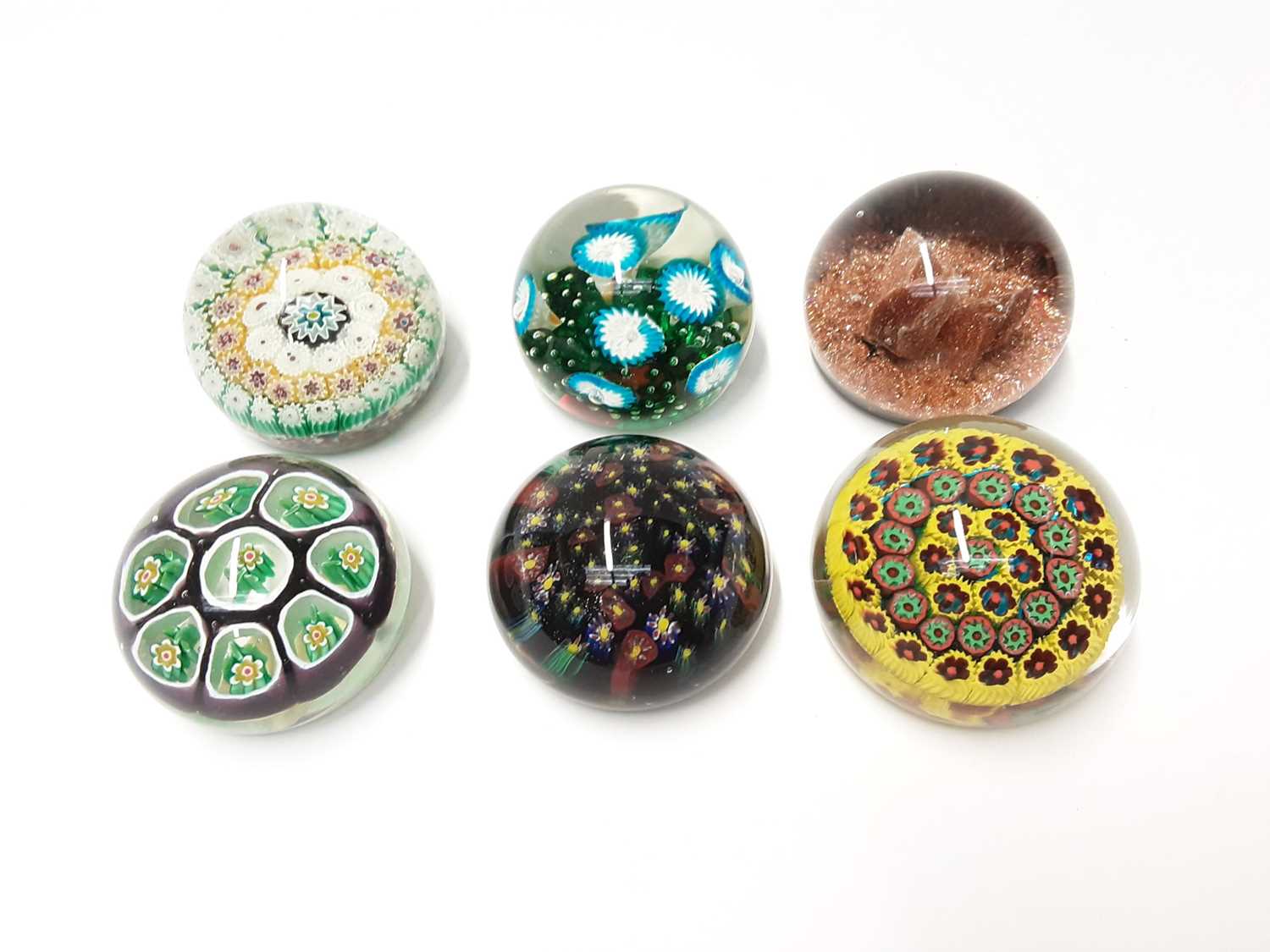 Lot 180 - Six various Murano Art Glass Paperweights some with original stickers