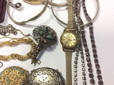 Lot 512 - Group of costume jewellery to include bangles, stick pins, brooches and a ladies Tissot wristwatch