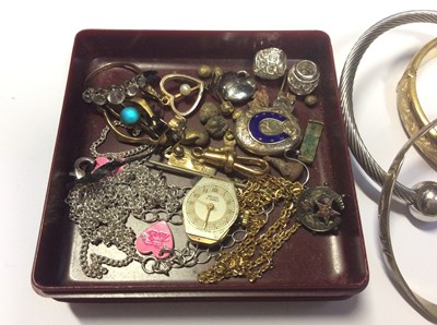 Lot 512 - Group of costume jewellery to include bangles, stick pins, brooches and a ladies Tissot wristwatch