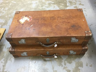 Lot 107 - Fine pair of 1930s tan leather motoring cases with original travel labels and chromed fittings , 91 cm wide