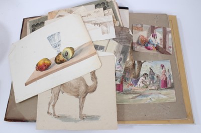 Lot 691 - Album of 19th century watercolours and ephemera including items relating to North Africa