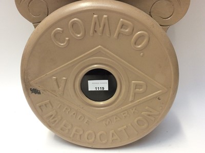 Lot 1119 - Late 19th/Early 20th century American Baird Clock Co. advertising drop dial wall clock 'Vanner & Prest's' "Molliscorium" 'Compo Embrocation'. Approximately 80cm