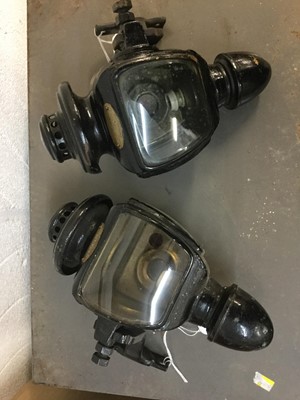 Lot 1270 - Pair Butlers Ltd Vintage car opera lamps with bevelled glazed panels and original brackets