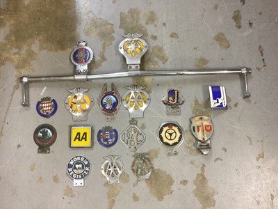 Lot 1273 - Seventeen Classic car badges including Irish Guards, Jaywick Car Association etc and badge bar and fittings