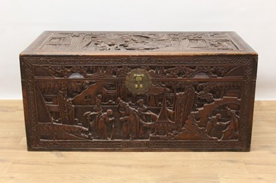 Lot 1380 - Early 20th century Chinese relief carved blanket box