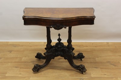 Lot 1377 - Victorian burr walnut serpentine front card table