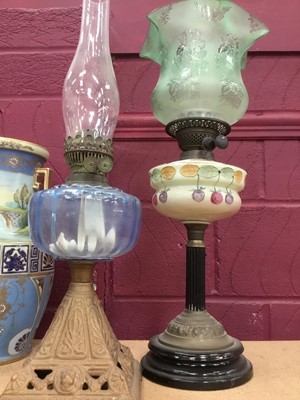 Lot 374 - Collection of five antique oil lamps