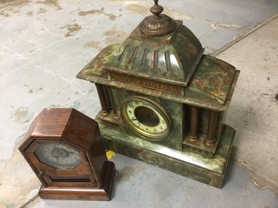 Lot 333 - Green onyx architectural mantel clock and a rosewood mantel cloc