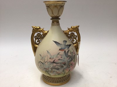 Lot 1119 - Large Royal Worcester blush ivory vase finely painted with swallows