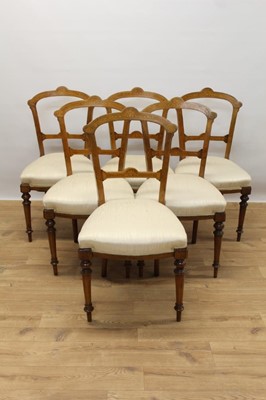 Lot 1374 - Set of six Victorian walnut and inlaid salon chairs.