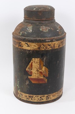 Lot 876 - 19th century toleware tea cannister numbered 4 and 22