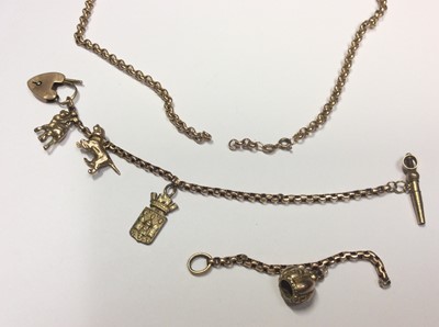 Lot 506 - Edwardian yellow metal charm bracelet and 9ct gold belcher chain