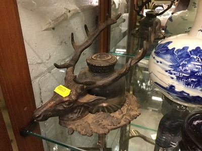 Lot 458 - Novelty cast metal inkwell and pen stand, modelled as a Stag