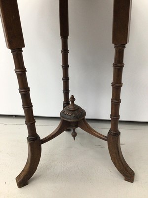 Lot 3 - Victorian walnut triangular drop leaf table, on ring turned tripod supports, 39cm wide