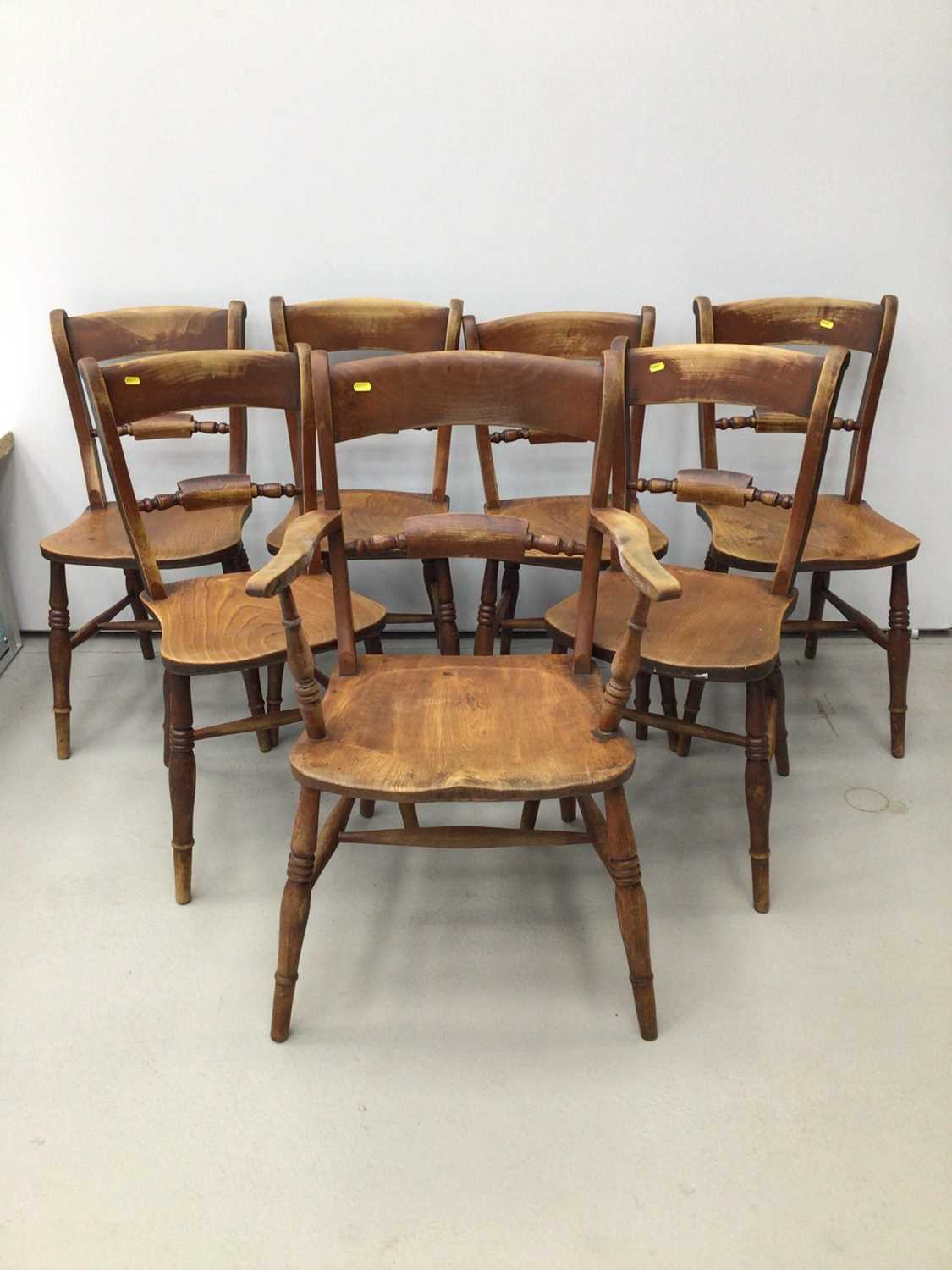 Lot 7 - Set of seven 19th century East Anglian beach and elm country chairs, to include one carver