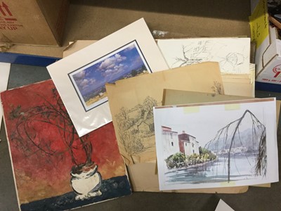 Lot 241 - Folio of assorted drawings and watercolours to include landscapes and still lifes