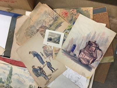 Lot 241 - Folio of assorted drawings and watercolours to include landscapes and still lifes