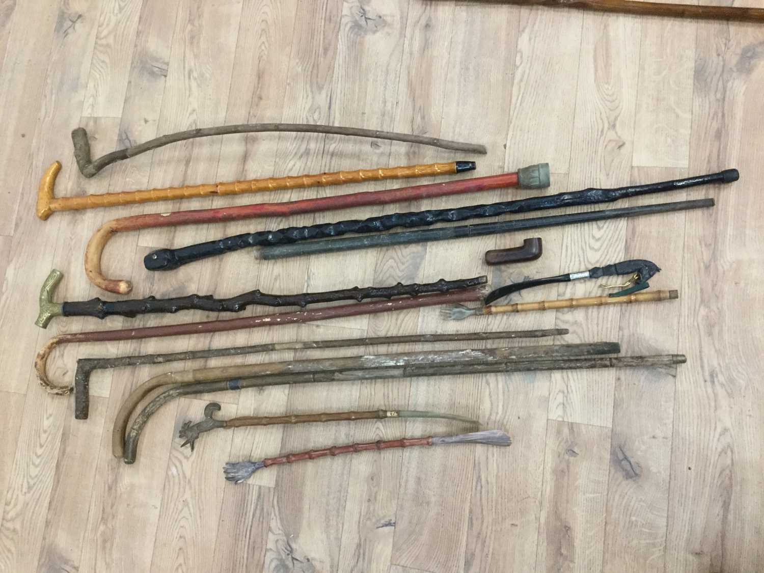 Lot 481 - Group of various walking sticks and shoe horns (qty)