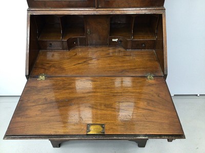 Lot 13 - Georgian style walnut crossbanded bureau bookcase