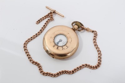 Lot 557 - Edwardian 9ct rose gold curb link watch chain together with a gold plated half hunter pocket watch