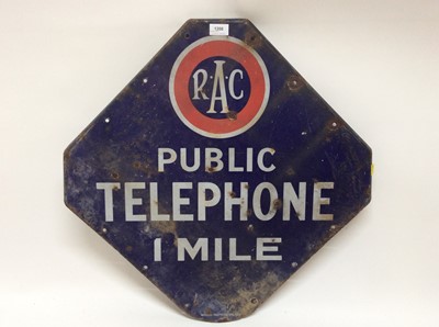 Lot 1208 - Vintage RAC 'Public Telephone 1 Mile' enamel sign, 65 x 65 cm overall