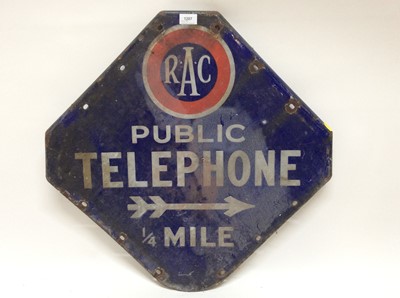 Lot 1207 - Vintage RAC 'Public Telephone 1/4  Mile' with right directional arrow, double sided enamel sign, 65 x 65 cm overall