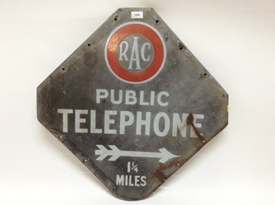 Lot 1206 - Vintage RAC 'Public Telephone 1 1/4 Miles' double sided enamel sign, 65 x 65 cm overall