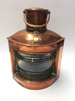 Lot 1093 - Antique copper ships mast head lamp, marked S for Starboard and numbered 2143, 38.5cm in height