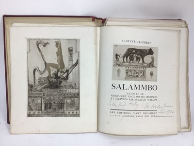 Lot 1304 - Gustavo Flaubert - Salambo illustrated by William Walcot, signed and inscribed 'to my friend Riley W. Walcot, Sept 1926, limited edition with numerous etchings