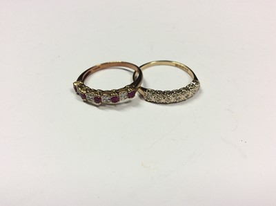 Lot 521 - 9ct gold ruby and diamond nine stone half eternity style ring and similar 9ct gold diamond seven stone ring
