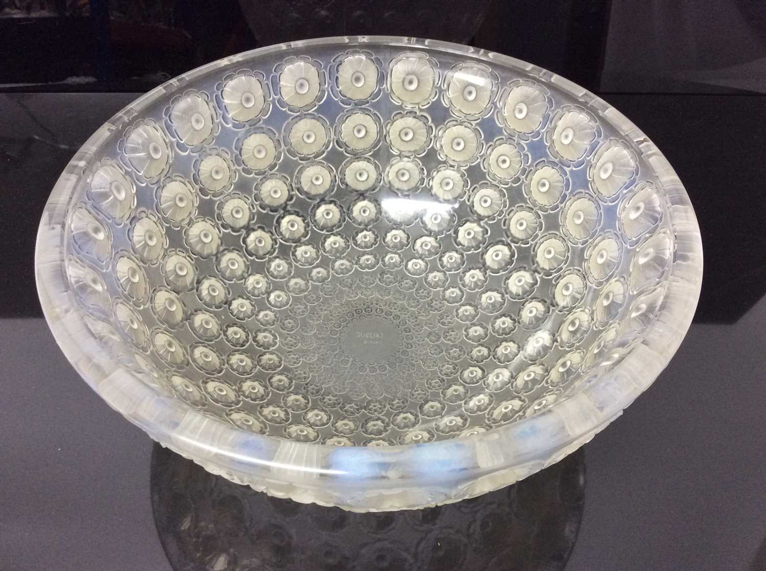 Lot 235 - Good quality 1950's Lalique opalescent Nemours pattern glass bowl, signed Lalique, France, 25.5cm diameter