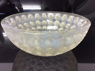 Lot 235 - Good quality 1950's Lalique opalescent Nemours pattern glass bowl, signed Lalique, France, 25.5cm diameter