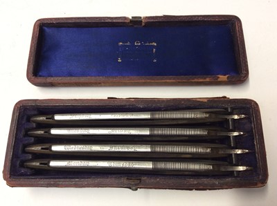 Lot 1096 - Set of four early 20th Century Cut throat Razors, each etched with the days of the week, blades marked 'Harrods Treble Extra Steel' in original Harrods fitted case