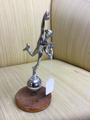 Lot 1278 - Chromium plated car mascot of Mercury, mounted on wooden base, 24cm in overall height