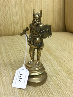 Lot 1282 - Good quality replica early Rover free standing brass Viking mascot, 16.5cm in overall height