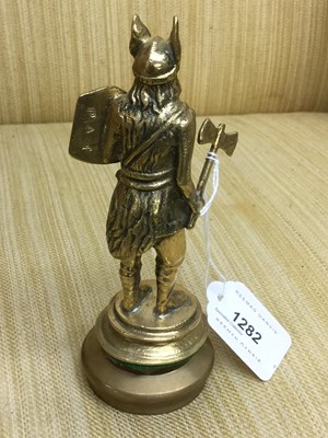 Lot 1282 - Good quality replica early Rover free standing brass Viking mascot, 16.5cm in overall height