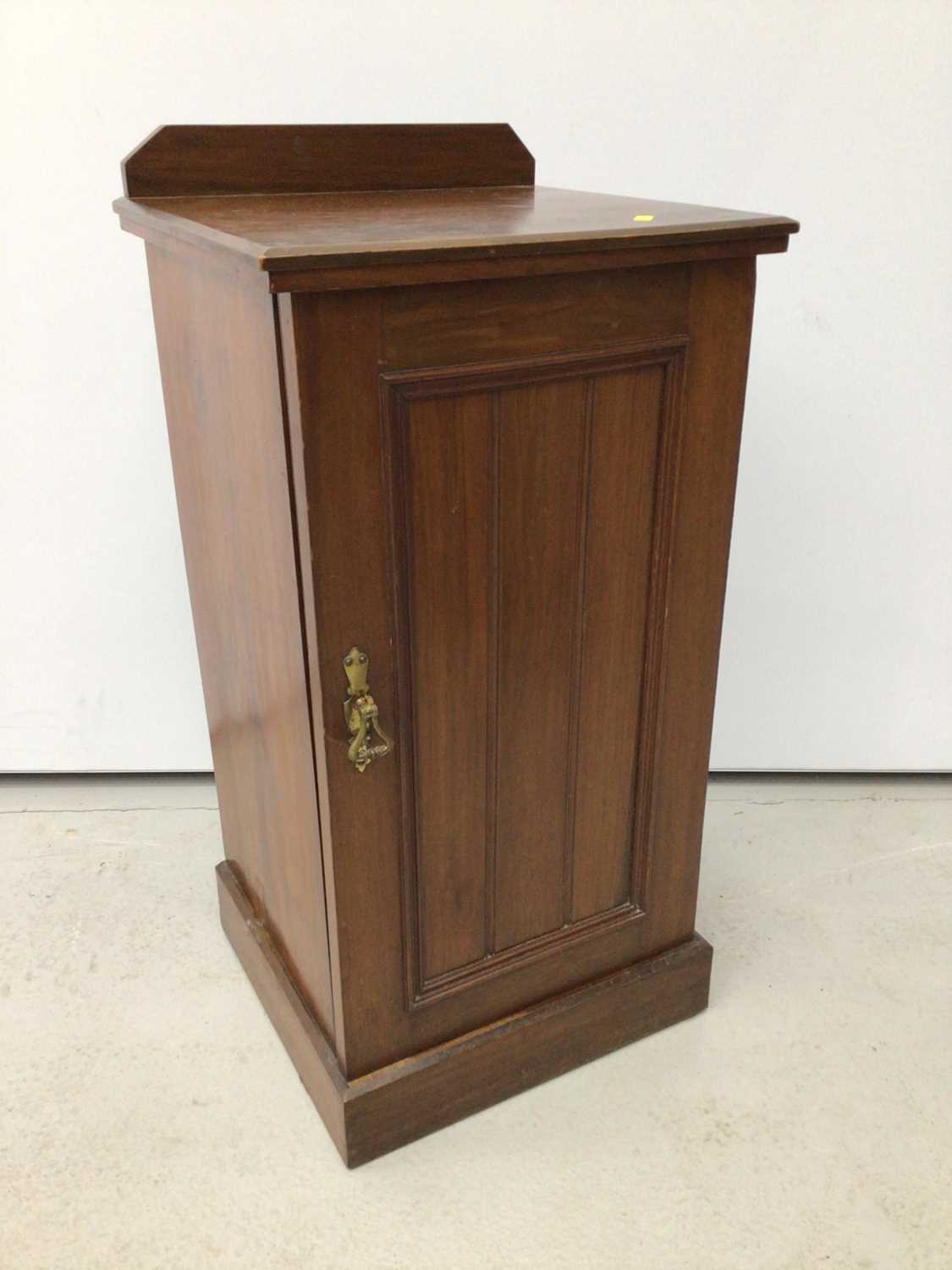 Lot 61 - Late 19th / early 20th century pot cupboard, enclosed by panelled door on plinth base, 43cm wide x 42cm deep x 76cm high, together with a similar cupboard. (2)