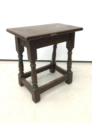 Lot 65 - Victorian mahogany reading table, of kidney form with rising rest adjusting on easel support, 69cm wide, together with magazine stand, 17th century style joint stool, another stool, towel rail
