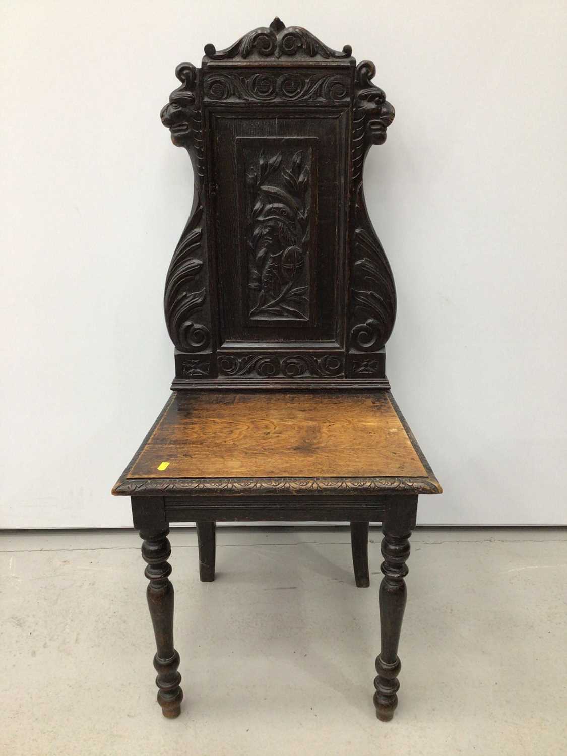 Lot 84 - Victorian carved oak hall chair