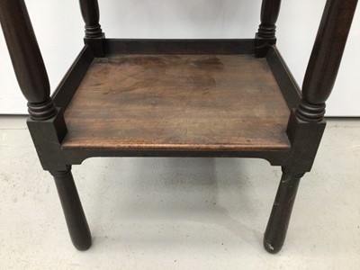 Lot 88 - Victorian mahogany hall chair with spoon shaped back, together with a George III mahogany elbow chair, Victorian carved oak side chair, two tier Victorian dumb waiter and two tier jardiniere stand....