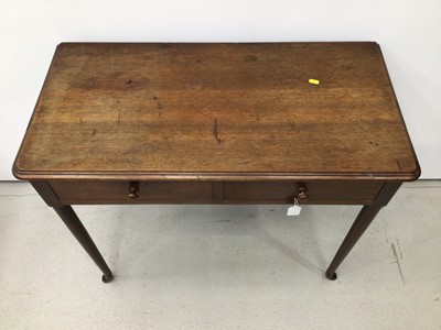 Lot 90 - Victorian mahogany two drawer side table, raised on turned legs and pad feet, 90cm wide x 45cm deep x 78cm high