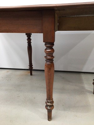 Lot 124 - Victorian mahogany drop leaf dining table on turned supports, opening to 92cm x 150cm