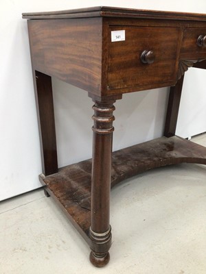 Lot 141 - Victorian mahogany writing table with three drawers on turned legs with shaped undertier, 89cm wide, 50cm deep, 77cm high
