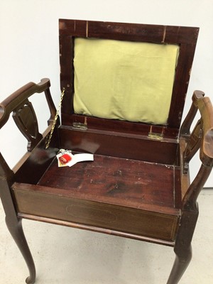 Lot 142 - Edwardian inlaid mahogany piano stool with floral tapestry seat on slender cabriole legs, 53cm wide, 35cm deep, 68cm high