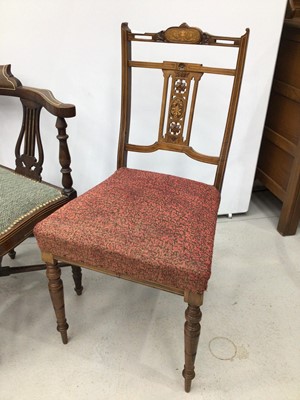 Lot 155 - Edwardian inlaid mahogany corner chair together with pair of Edwardian inlaid rosewood side chairs (3)