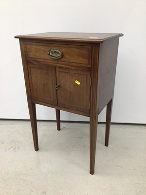 Lot 161 - Edwardian inlaid mahogany bedside table with crossbanded decoration, single drawer and cupboards below on square taper legs, 47.5cm wide, 33.5cm deep, 75cm high